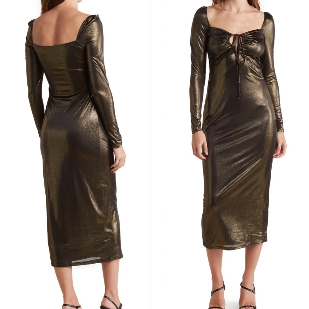 NSR Metallic Long Sleeve Dress GOLD Size Small